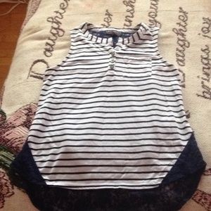 Navy blue striped white tank top